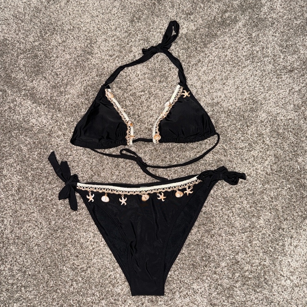 SHEIN Black Bikini with Cream Accents